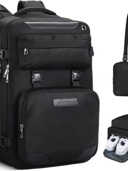 Maelstrom Travel Backpack for Women Men,35L Laptop Backpack Fits 17-Inch Laptop,Waterproof Carry On Backpack for Airplanes with Detachable Crossbody Bag&Shoe Compartment,Black, Large