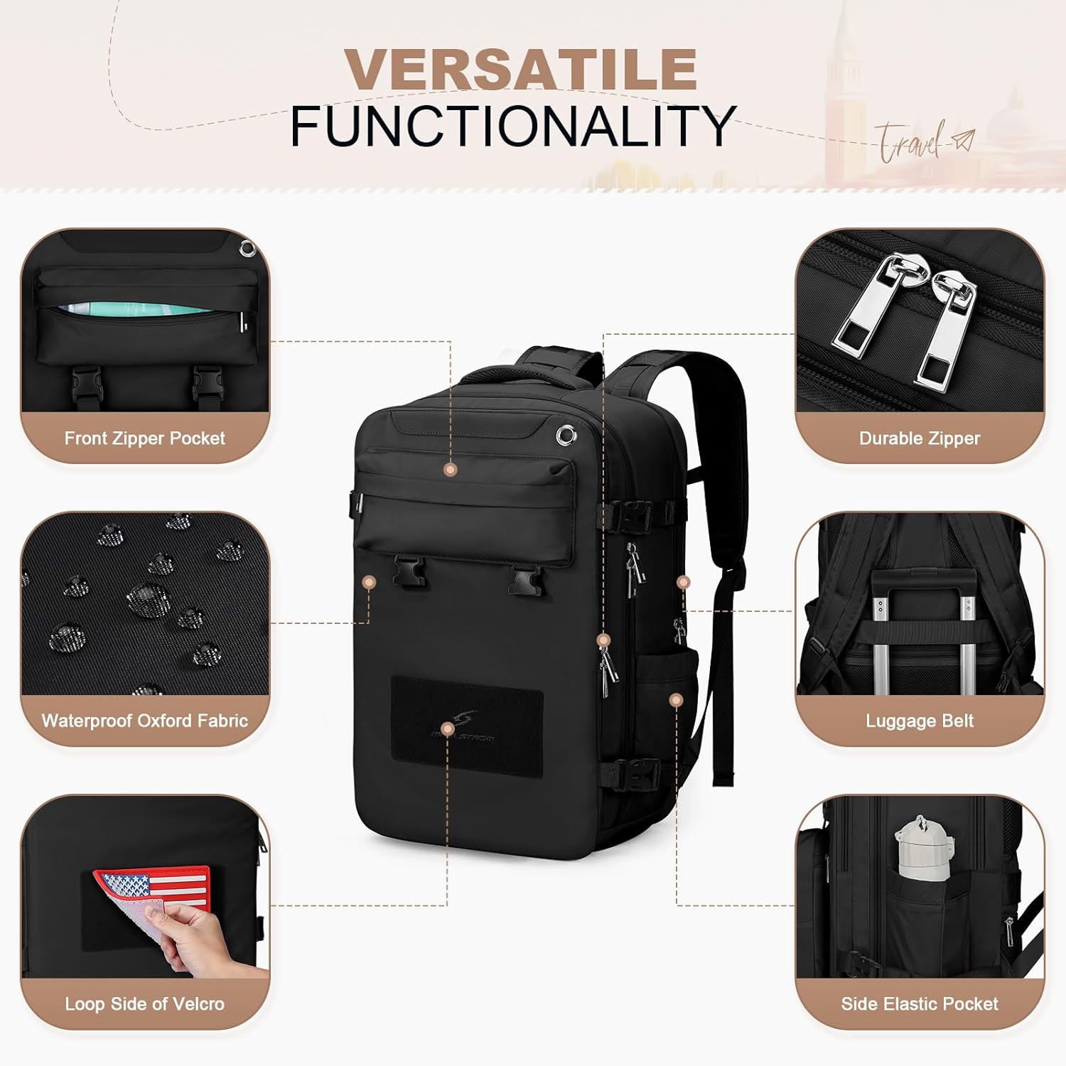 Maelstrom Travel Backpack for Women Men,35L Laptop Backpack Fits 17-Inch Laptop,Waterproof Carry On Backpack for Airplanes with Detachable Crossbody Bag&Shoe Compartment,Black, Large - Image 5