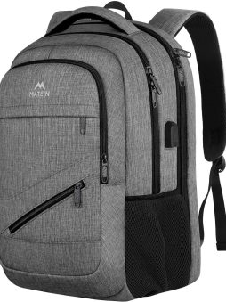 MATEIN Travel Laptop Backpack, 17 Inch Work TSA Approved Carry on Backpack, Large Computer Business Bag for Men Women with USB Port and Trolley Sleeve, College School Rucksack Book Bag, Grey