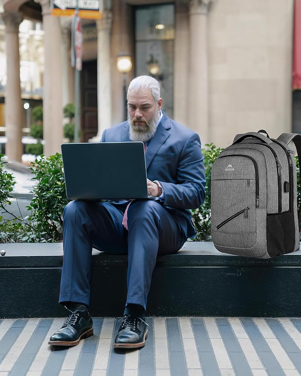 MATEIN Travel Laptop Backpack, 17 Inch Work TSA Approved Carry on Backpack, Large Computer Business Bag for Men Women with USB Port and Trolley Sleeve, College School Rucksack Book Bag, Grey - Image 9